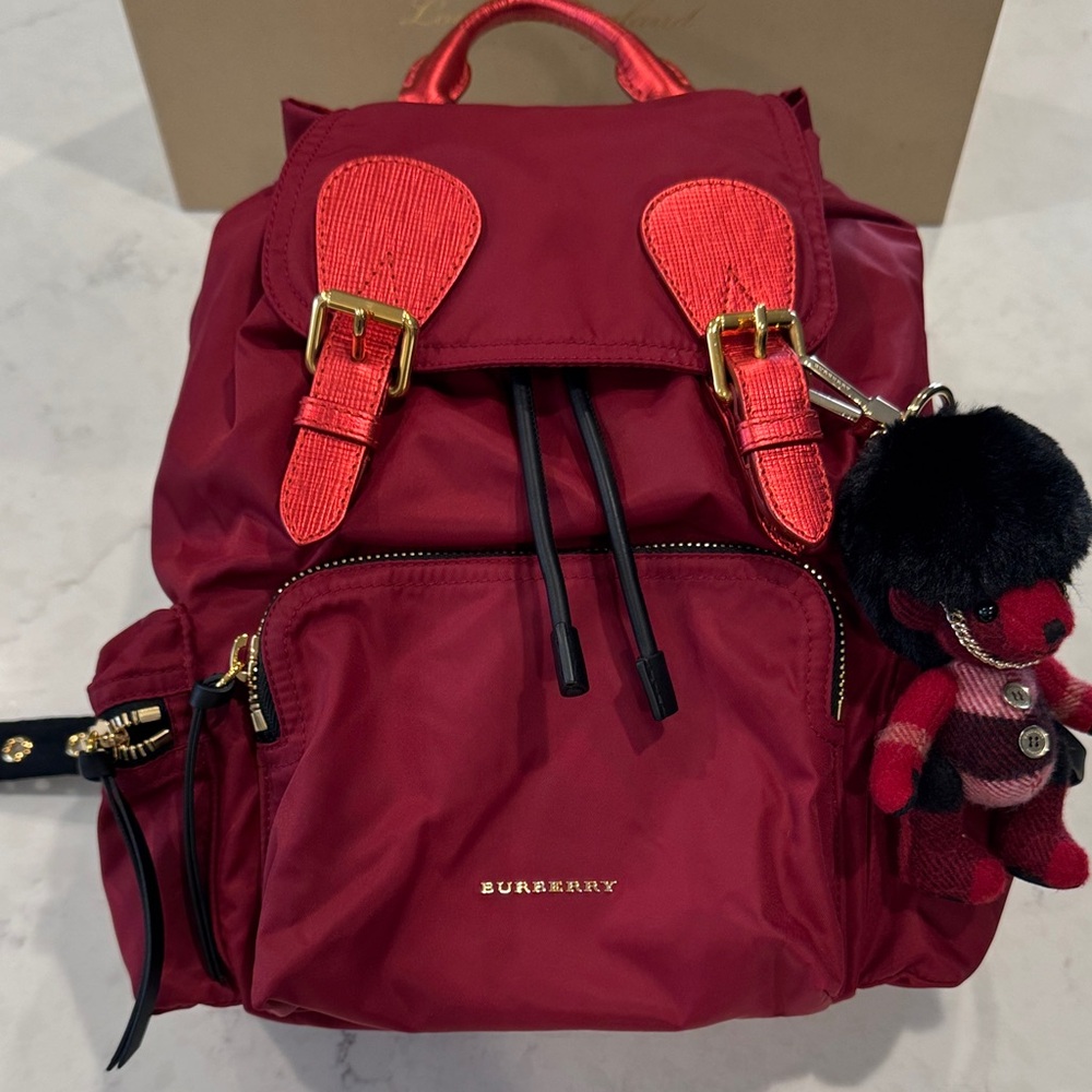Burberry Burgundy Backpack with Gold Details